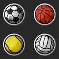 Sport equipment set 3d icons, collection balls football, volleyball, basketball, tennis round shapes symbols Royalty Free Stock Photo