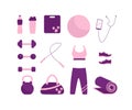 Set sport equipment icons, fitness elements Royalty Free Stock Photo