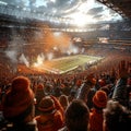 Sport event with cheering fans in a stadium