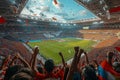 Sport event with cheering fans in a stadium