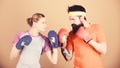 Sport for everyone. Amateur boxing club. Equal possibilities. Strength and power. Man and woman in boxing gloves. Family Royalty Free Stock Photo