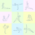 Sport Excercises and Yoga Line Style Icons Set Royalty Free Stock Photo
