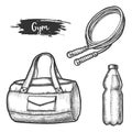Sport exercise items sketches. Gym equipment vector