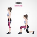 Sport exercises. Exercises with free weight. Classic Lunges. Illustration of an active lifestyle.