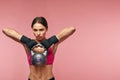 Sport Exercising. Athletic Woman Training With Dumbbell Royalty Free Stock Photo