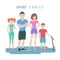 Sport family. Father, mother, daughter and son. Healthy lifestyle.