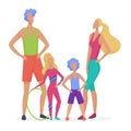 Sport family isolated. Dad, mother, son and daughter ready to doing fitness abstract minimalistic style vector
