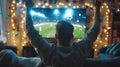 Sport fans Celebrating Goal in Home Soccer Match Viewing. Generative AI