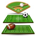 Sport field, ball and design elements. Football, rugby, baseball Royalty Free Stock Photo