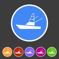 Sport fish boat yacht icon flat web sign symbol logo label