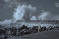 Sport fisherman under heavy storm