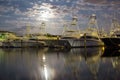 Fishing Boats Under a Rising Moon Royalty Free Stock Photo