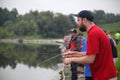 Sport fishing. Fisherman with fishing line. Royalty Free Stock Photo