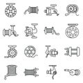 Sport fishing reel icons set, outline style Royalty Free Stock Photo