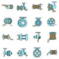 Sport fishing reel icons set vector color line Royalty Free Stock Photo