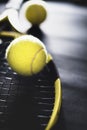 Sport fitness equipment. Top view tennis racquet balls and silver cup Royalty Free Stock Photo