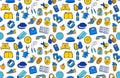 Sport, fitness, functional training background seamless doodle icons style pattern Royalty Free Stock Photo