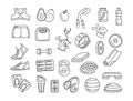 Sport, fitness, functional training thin line doodle icons