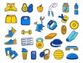 Sport, fitness, functional training thin line doodle icons Royalty Free Stock Photo