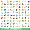 100 sport and fitness icons set, isometric style Royalty Free Stock Photo