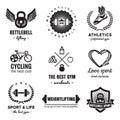 Sport & fitness logos vintage vector set. Hipster and retro style. Royalty Free Stock Photo