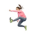 Happy sporty young woman jumping in fighting pose Royalty Free Stock Photo