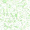 Sport and fitness seamless doodle pattern