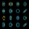 Sport fitness tracker icon set vector neon