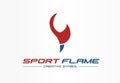 Sport flame creative symbol concept. Energy award fire in torch shape abstract business fitness logo. Activity or flash