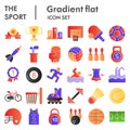 Sport flat icon set, sport equipment symbols collection, vector sketches, logo illustrations, game signs color gradient