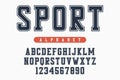 Sport font, original college alphabet. Athletic style letters and numbers for sportswear, t-shirt, university logo. Vector.