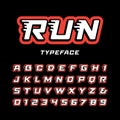 Sport font. Vector alphabet with tail effect letters and numbers