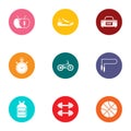 Sport foodstuff icons set, flat style