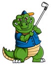 sport funny crocodile playing golf