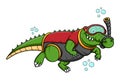 Sport funny crocodile snorkeling cartoon character