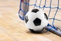 Sport futsal background. Football futsal ball goal and floor. Indoor soccer sports hall Royalty Free Stock Photo