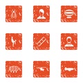 Sport gathering icons set, grunge style Royalty Free Stock Photo