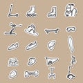 Sport gears drawing icons paper cut