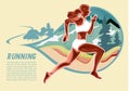 Sport girl fits and firm trail running illustrator vector