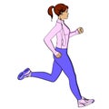 Sport girl jogging object on white background retro. Comic book style imitation. In sports clothes with headphones and a Royalty Free Stock Photo