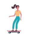 Sport. Girl rides a modern skateboard. Vector, girl in a flat style