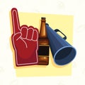 sport glove with beer and megaphone