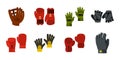 Sport gloves icon set, flat style