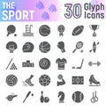 Sport glyph icon set, fitness symbols collection, vector sketches, logo illustrations, game signs solid pictograms