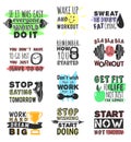 Sport gym, fitness, run motivational text quote phrases design hand drawn element banner gym crossfit trainings