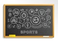 Sport hand draw integrated icons set on school blackboard