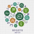 Sport hand drawing integrated sketch icons