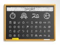 Sport hand drawing line icons. chalk sketch sign illustration on blackboard