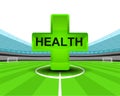 Sport health icon in the midfield of football stadium vector