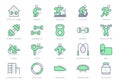 Sport at home simple line icons. Vector illustration with icon - weight workout, jogging, yoga, squats, cardio, fitball